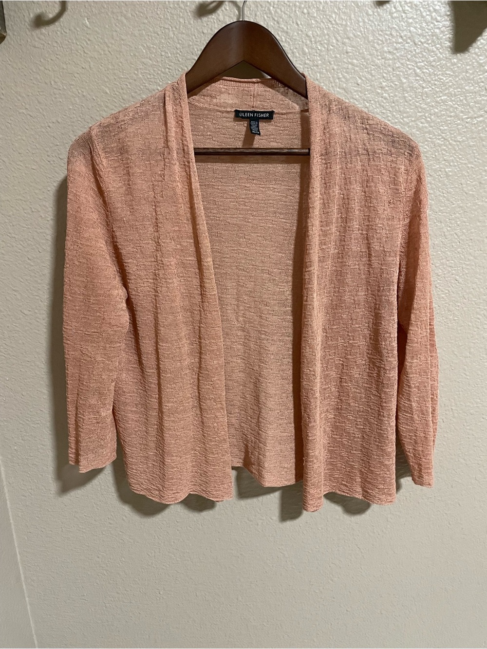 Eileen Fisher Soft Peach Open Linen Cardigan